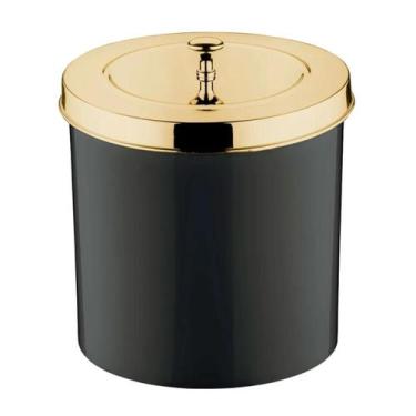 Imagem de Lixeira preta resistente tampa de encaixe metalica future, Dourado