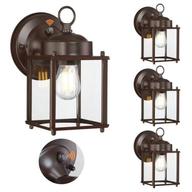 Imagem de GRUENLICH Luminária De Parede Externa Gruenlich, Estilo Anoitecer Ao Amanhecer, Para Arandela Externa, Iluminação Varanda Com Vidro Transparente Casa, Pátio, Bronze, Pacote 4