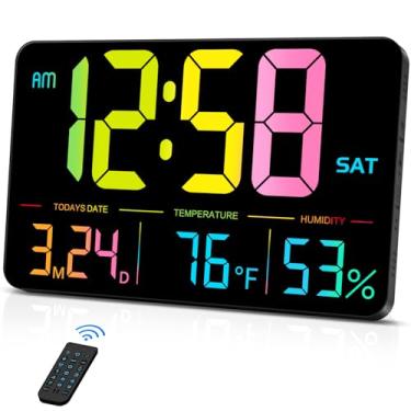 Imagem de MASHI Relógio Digital De Parede Grande 13" Com Calendário Ajustável, Dia E Data, Horário Verão, Alarmes, Umidade Temperatura Para Mesa, Montado Na (Caixa Preta, Cor Da Luz)