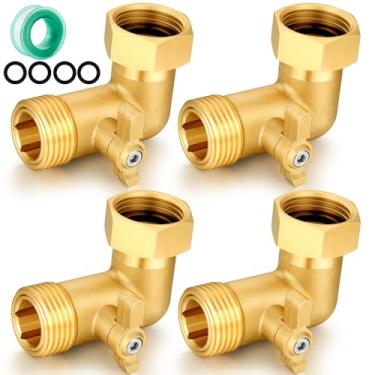 Imagem de SIGURANTA Válvula de ângulo de mangueira de jardim Extensor de latão de 90 graus Cotovelo de mangueira sólido de 3/4 polegadas com adaptador de interruptor (cotovelo de interruptor de 90° 4PSC)
