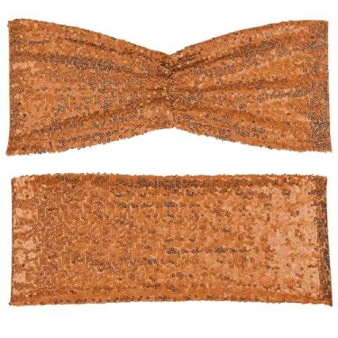 Imagem de 10/50 peças faixas de cadeira dobráveis com lantejoulas douradas fúcsia opcionais, capas de cadeira dobráveis com laço para decorações de festa de casamento, banquete e recepção, amarelo terroso, 50