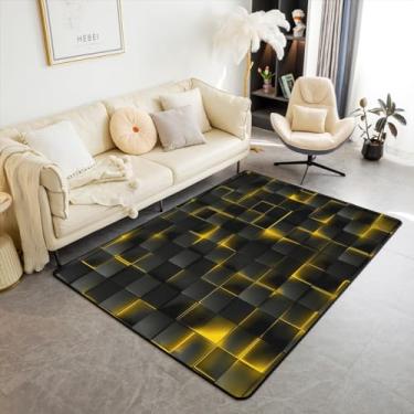 Imagem de Feelyou Tapete de área amarelo e preto, 12 x 18 cm, conjunto de tapetes decorativos geométricos para crianças, meninos, adolescentes, geometria, sala de estar, estilo moderno, tapete para decoração de