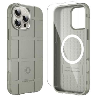 Imagem de LABILUS Rugged Shield Capa protetora tática magnética à prova de quedas de 2,4 m TPU grossa para MagSafe compatível com iPhone 16 Pro Max (6,9 polegadas) - argila clara