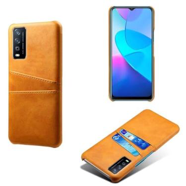 Imagem de Capas Compatível com VIVO Y20 2021,Caso de couro PU-Tampa de telefone a prova de choque com 2 slots de cartão,Proteção anti-impressão digital e anti-gota-Yellow