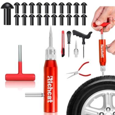 Imagem de Richcat Kit de reparo de perfuração de pneu sem câmara com plugue de cogumelo, repara furos e pneus furados para motocicletas, carros, caminhões, quadriciclos e tratores