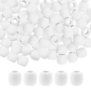Imagem de Mandala Crafts 200 contas brancas de madeira de barril de furo grande para artesanato macramê DIY joias trança contas de cabelo dreadlock