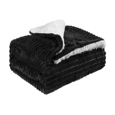 Imagem de Cobertor dupla face sherpa + manta canelada plush preto - THEOVITEX EN