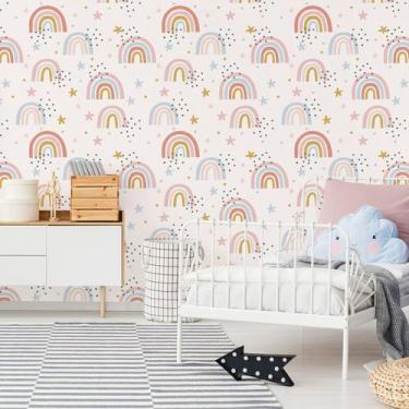 Imagem de Papel de parede quarto de menina arco-íris rose 57 x 270cm - Quartinho