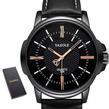 Imagem de Relógio Masculino Preto Yazole 358 Couro + Estojo