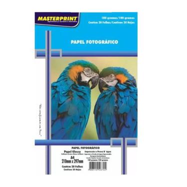 Imagem de Papel Fotográfico A4 Glossy 180g 20 Folhas Masterprit Branco - MASTERP