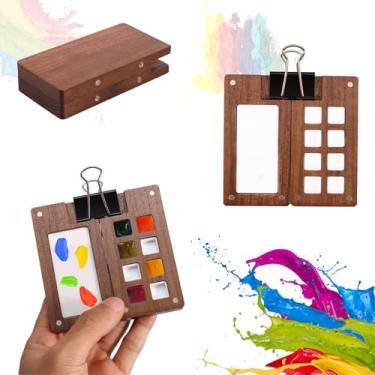 Imagem de Paleta de caderno de esboços portátil, mini paleta de tinta de viagem de madeira com clipe 8/15 grades caixa de paleta de cores magnética caixa de paleta de aquarela reutilizável caixa bandeja de