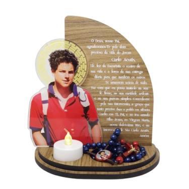 Imagem de Oratório de São Carlo Acutis - Imagem Acrílico + vela e terço