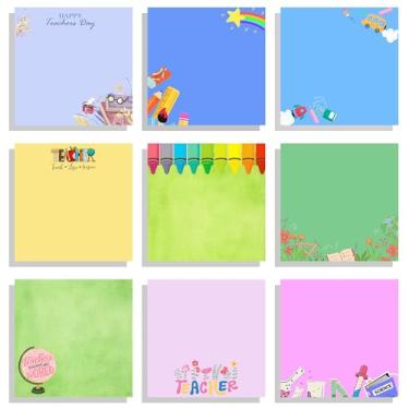 Imagem de Conjunto de 9 blocos de notas adesivas, 7,5 x 7,6 cm, material escolar de escritório, blocos de notas fofos, presentes para professores