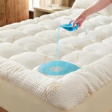 Imagem de Capa de colchão Queen premium 100% impermeável, almofada de colchão respirável, protetor de cama rayon da Bambo, capa de lençol com bolso profundo de 20 a 53 cm