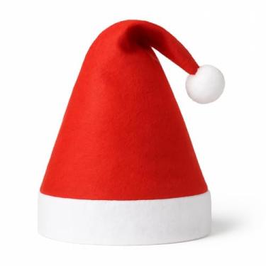Imagem de Touca de Papai Noel Natalina em Feltro 35x27cm Vermelho e Branco Gorro Natal Clássico com PomPom Acessório de Natal para Festas Fantasias Decoração e Fotos Temáticas
