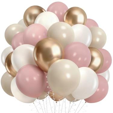 Imagem de Conjunto de balões rosa empoeirado nude, 60 peças de balão de hélio rosa retrô de 30 cm com balões de látex bege branco champanhe dourado para aniversário, casamento, bebê, chá de panela, decoração de