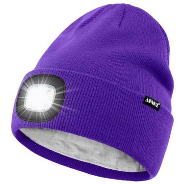 Imagem de Gorro iluminado por LED ATNKE USB recarregável 4 LED roxo