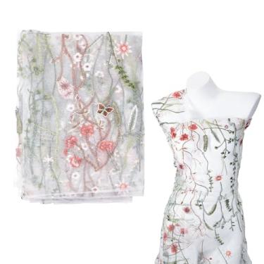 Imagem de letsinstyle 2 jardas 50 polegadas de largura tecidos de renda bordado floral, tecido de renda de malha floral bordado, tecido de tule de planta de flor para costura, vestido de vestido sobreposto