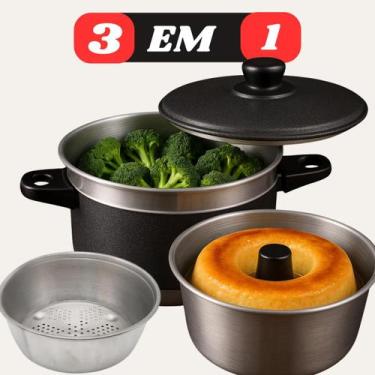 Imagem de Panela Multi Uso 3x1 Forma De Pudim Ou Legumes Cuscuz Vapor - Santo La