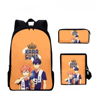 Imagem de Conjunto de mochilas escolares Haikyuu, 3 peças com bolsa de ombro, estojo de lápis