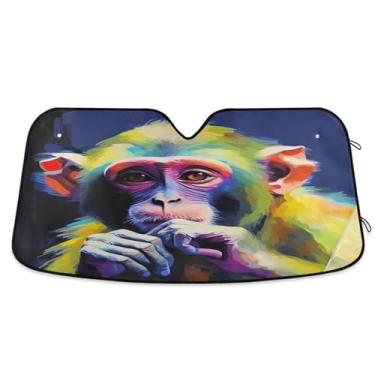 Imagem de Wassud Para-brisa para-sol acessórios de carro dobrável para janela dianteira do carro blocos raios UV macaco protetor solar reflexivo 59,7 x 134,6 cm