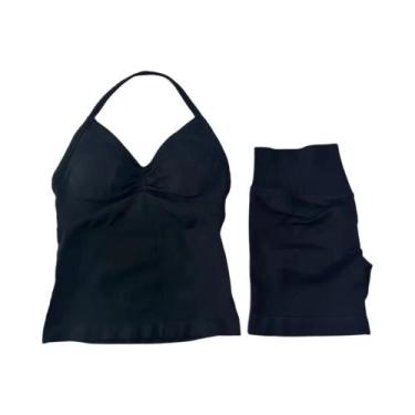 Imagem de Conjunto De Top E Shorts Sem Costura De Cintura Alta Para Academia 2 P