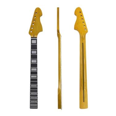 Imagem de YoungMonic Braço de guitarra elétrica com acabamento amarelo brilhante bordo escala de 64,8 cm, escala de jacarandá 22 trastes, formato C 25,4-30,5 cm raio normal porca aparafusada no calcanhar