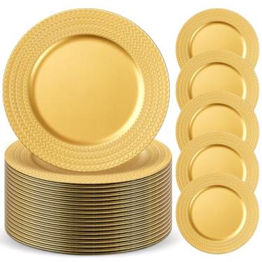 Imagem de Widecook 50 placas de carregamento a granel para carregadores de casamento, 33 cm, reutilizáveis, pratos de servir redondos, carregadores de mesa para catering, festa familiar, restaurante, artigos de