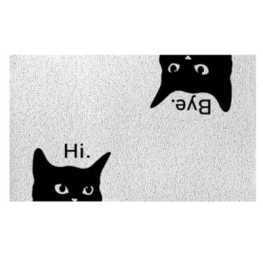 Imagem de ISANOU Tapete de porta de boas-vindas Hi Bye Cat, tapete de porta externo engraçado gato preto bem-vindo, capacho antiderrapante para entrada interna e externa, 76 x 43 centímetros