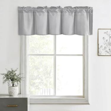 Imagem de Hiasan Cortinas de saia para cozinha, sala de estar, porão e janelas de banheiro, janela pequena, topo curto sólido de fazenda, painéis de cortina com bolso de haste curta - 152 x 45 cm, cinza