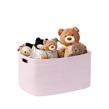 Imagem de SunNewt Cesta de roupa pequena para bebês meninas de 45 L para armazenamento no berçário, cestas de corda de algodão fofas para brinquedos infantis, presentes, cobertor de vime quadrado boho para sala