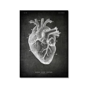 Imagem de Arte vintage de anatomia humana – Pintura em tela de educação médica, esqueleto humano, gaiola, cérebro, coração, anatomia, pôster para decoração de casa de clínica hospitalar (SKU7,8 x 30,5 cm = (20