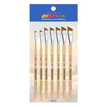 Imagem de Kit c/ 7 Pinceis Chanfrado Artisticos Pintura Castelo