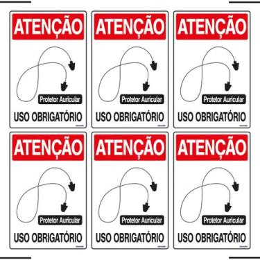 Imagem de Combo 6 Placas De Sinalização Atenção Protetor Auricular Uso Obrigatór
