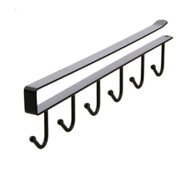 Imagem de Prateleira de armazenamento com 6 ganchos, armário de metal, embaixo das prateleiras, canecas, banheiro, cozinha, organizador para pendurar, 6 ganchos, 1 peça, preto