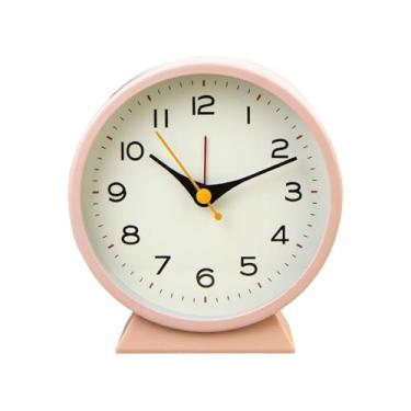 Imagem de Despertador para quarto minimalista de metal pequeno despertador para cabeceira criativa relógio de mesa luminoso relógio de mesa silencioso estudante quarto relógio relógio de mesa (rosa)