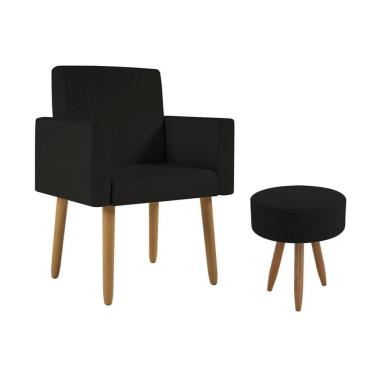 Imagem de Poltrona Decorativa Cadeira Recepção Com Puff Balaqui Decor Preto