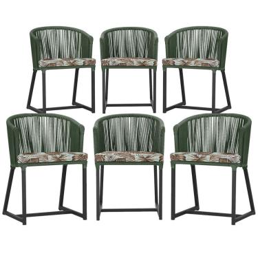 Imagem de 6 Cadeiras De Jantar área Noronha Preta E6 Trama  Verde