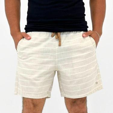 Imagem de Shorts Guilherme Soul Listrado em Tecido Masculino, GG, Natural