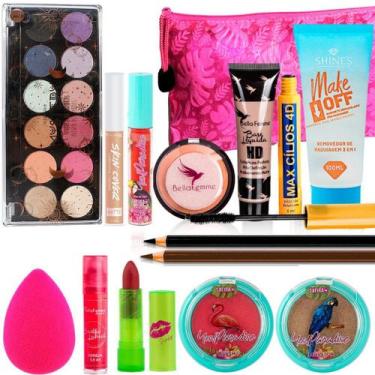 Imagem de Kit Combo Maquiagem Batom Matte Blush Pó Bronzeador Pele clara - Bella