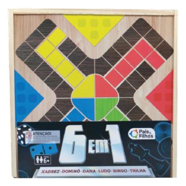 Imagem de Tabuleiro 6 EM 1 MADEIRA Domino, Dama, Xadrez -Pais e Filhos