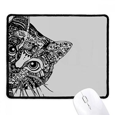 Imagem de Mouse pad preto com cabeça de gato para desenho de linha, tapete de borracha para jogos