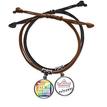Imagem de DIYthinker Pulseira de couro com bandeira de arco-íris Get Married da LGBT com corrente de mão