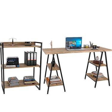 Imagem de Kit Mesa Cavalete 150 cm com Estante 3 Prateleiras Estilo Industrial Form C01 Carvalho - Lyam Decor