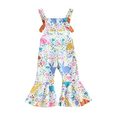 Imagem de Macacão com estampa de cenoura e coelho de páscoa para meninas, calças com suspensório para roupas de bebê, roupa exterior infantil, Azul, 3-4 Anos