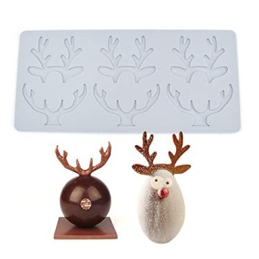 Imagem de Cestony Moldes de silicone de chifre de alce de 6 cavidades de Natal para doces de chocolate DIY molde de renda para assar goma de açúcar artesanato bolo festa pastelaria moldes de fondant molde de
