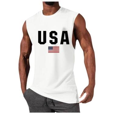 Imagem de Camiseta regata masculina 4th of July Bandeira Americana sem manga Quarta Memorial Dia da Independência Patriótica Roupas, Branco, P