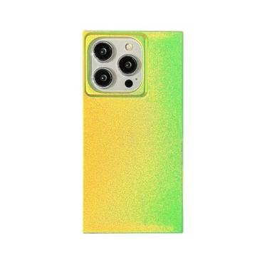 Imagem de Capa de telefone retangular verde iridescente de cetim para iPhone 14/13 (6,1 polegadas), neon eshtetic que muda de cor, glitter, brilhante, forma retangular, capa protetora fina (iPhone 13/14, verde)