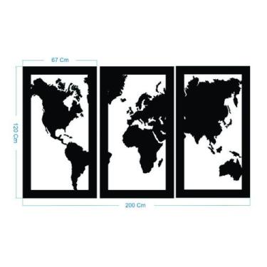 Imagem de Quadro Decoração Vado Mapa Mundi Mdf 6Mm Preto 200X120 Cm - Fenix