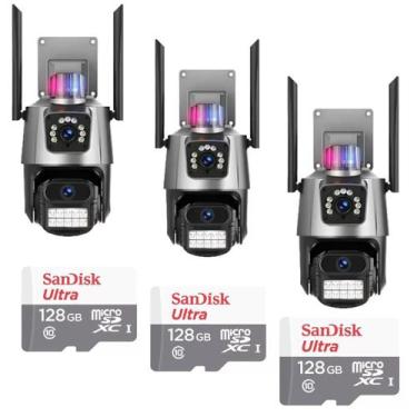 Imagem de Kit 3 Câmera De Segurança Externa Lente Dupla 4k Led Sirene Policial C